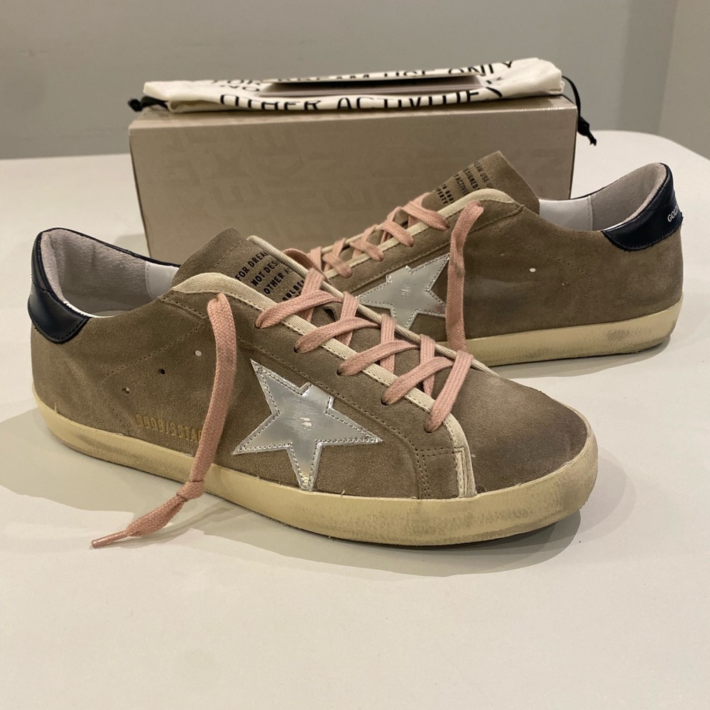 Golden Goose Superstar Sneaker Taupe Suede/Silver/Dark Blue sz 40 New in Box - Picture 12 of 15